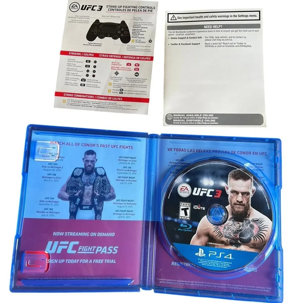 PS4 UFC 3 MMA Video Game Conor McGregor case, disc, instructions manual